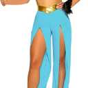 FEORJGP Women Halloween Arabian Princess Cosplay Costume 3 Piece Jasmine Deluxe Adult Costume Halloween Party Cosplay Outfits (Small, Blue)