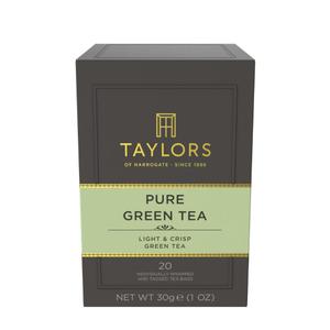 Taylors of Harrogate Pure Green Tea, Individually Wrapped Bags, 20 Count (Pack of 1), Delicate, Mellow and Crisp, Caffeinated, Enjoy Hot or Iced, 20 Teabags (EXP 08/01/27)