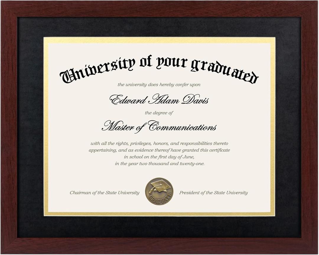 upsimples 11x14 Diploma Frame Certificate Degree Document Frame with High Definition Glass, 8.5 x 11 with mat for Wall and Tabletop, Mahogany Double Mat, 1 Pack