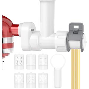 6-in-1 Pasta Maker Attachment for KitchenAid Stand Mixers with 6 Different Shapes Pasta Outlet and Cleaning Brush, Durable Electric Pasta Press Attachments for Kitchen Aid Accessories, Dishwasher Safe