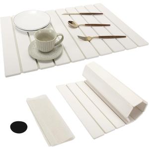 Stone Drying Mat for Kitchen Counter,Fast Drying Collapsible Dish Drying Mat,Eco-Friendly Absorbent Diatomaceous Earth Bath Mat for Kitchen Dishes Bottles Cups Bathroom Any Countertop-White