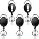 Teskyer Badge Reel, 5 Pack Retractable Badge Holders with Carabiner Belt Clip and Key Ring for ID Card Holder and Keychain (Black)