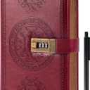 CAGIE Diary with Lock for Women and Men A5 Refillable 290 Lined Pages Locked Journal with Pen, Journal with Lock for Adults Travel Diary for Writing, 5.7'' X 8.3'', Dark Red