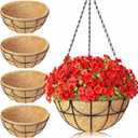 13.5 Inch 4 Pack Hanging Baskets Planters for Outdoor Plants - Wire Hanging Baskets Plant for Plants Outdoor with Coco Liners Minimalist Metal Hanging Pots for Outside Garden Patio Porch Decor