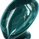 Ceramic Soap Dish, Leaf Shape Self Draining Soap Holder, Sponge Holder, for Shower,Bathroom,Kitchen Sink Organizer (Green)