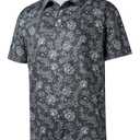 BOJIN Men's Print Golf Polo Shirts 166A Dark Gray Flower Leaves 2X (XXL)