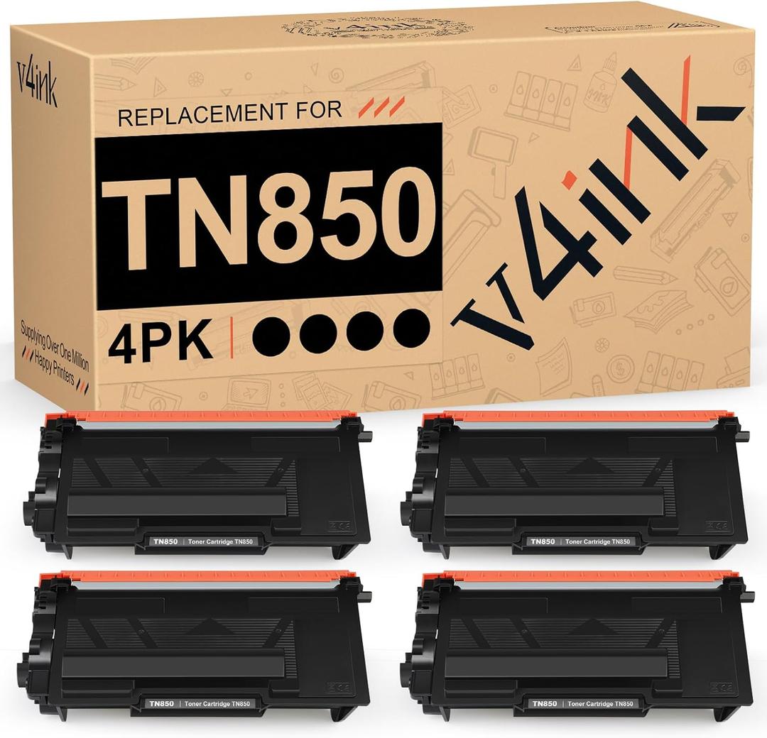 v4ink Compatible Toner Cartridge Replacement for Brother TN850 TN-850 TN-820 TN820 use with HL-L5200DW HL-L6200DW MFC-L5700DW MFC-L5800DW MFC-L5900DW DCP-L5600DN Printer Ink (4 Packs, High Yield)