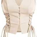 GORGLITTER Women's Sleeveless Western Cowgirl Rodeo Outfit Lace Up Vest Tops Pirate Renaissance Peasant Bodice 2025 Medium