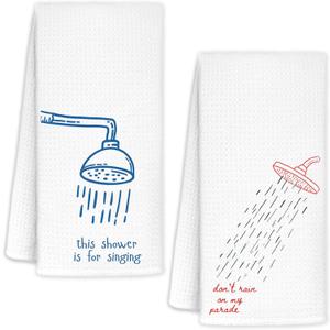 Funny Hand Towels for Bathroom Set of 2, Minimalist Towels for Washroom Restroom, Trendy Aesthetic Bathroom Decor Kitchen, 16x24 Inch (Blue and Pink Shower)