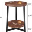 Industrial 2 Tier Round Side Table with Storage Shelf,Accent Tray End Table with Triangular Metal Support, Nightstand Bedside Sofa Table for Living Room, Bedroom, Balcony, Cherry, 15.75"D x 11.75"W x 23.03"H