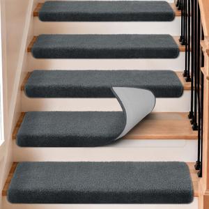 Bullnose Carpet Stair Treads for Wooden Steps Indoor, 15 Pcs 11"x30"