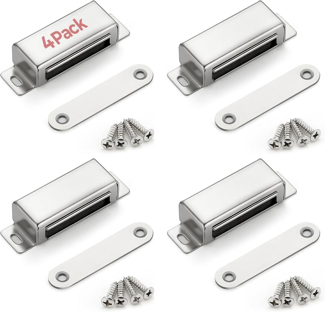 Ravinte 4 Pack Cabinet Magnets for Closure, 60lbs Heavy Duty Concealed Magnetic Door Catch, Strong Magnetic Door Latch for Cupboard Drawer, Wardrobe Closet - Silver,