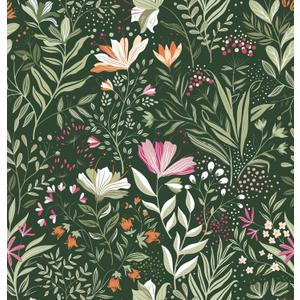 Floral Peel and Stick Wallpaper Boho Floral Contact Paper Flower Removable Self Adhesive Contact Paper Wildflower Dark Green Vintage Waterproof Wallpaper Bathroom Bedroom Leaf 17.3inW 787inL