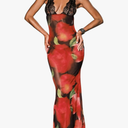 GORGLITTER Women's Lace Mesh Bodycon Maxi Dresses Y2K Open Back V Neck Sleeveless Summer Beach Fishtail Long Dress Size M