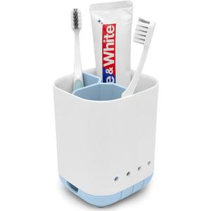 Toothbrush Holder for Bathroom,Plastic Detachable for Easy Cleaning Multi-Functional Storage,3 Slots Anti-Slip Electric Toothbrush and Toothpaste Organizer Caddy for Bathroom Vanity,Countertop (Blue)