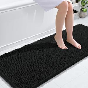 OLANLY Bathroom Rugs 59x24, Extra Soft Absorbent Chenille Bath Rugs, Rubber Backing Quick Dry, Machine Washable Bath Mats for Bathroom Floor, Tub and Shower, Home Decor Accessories, Black (59" x 24")