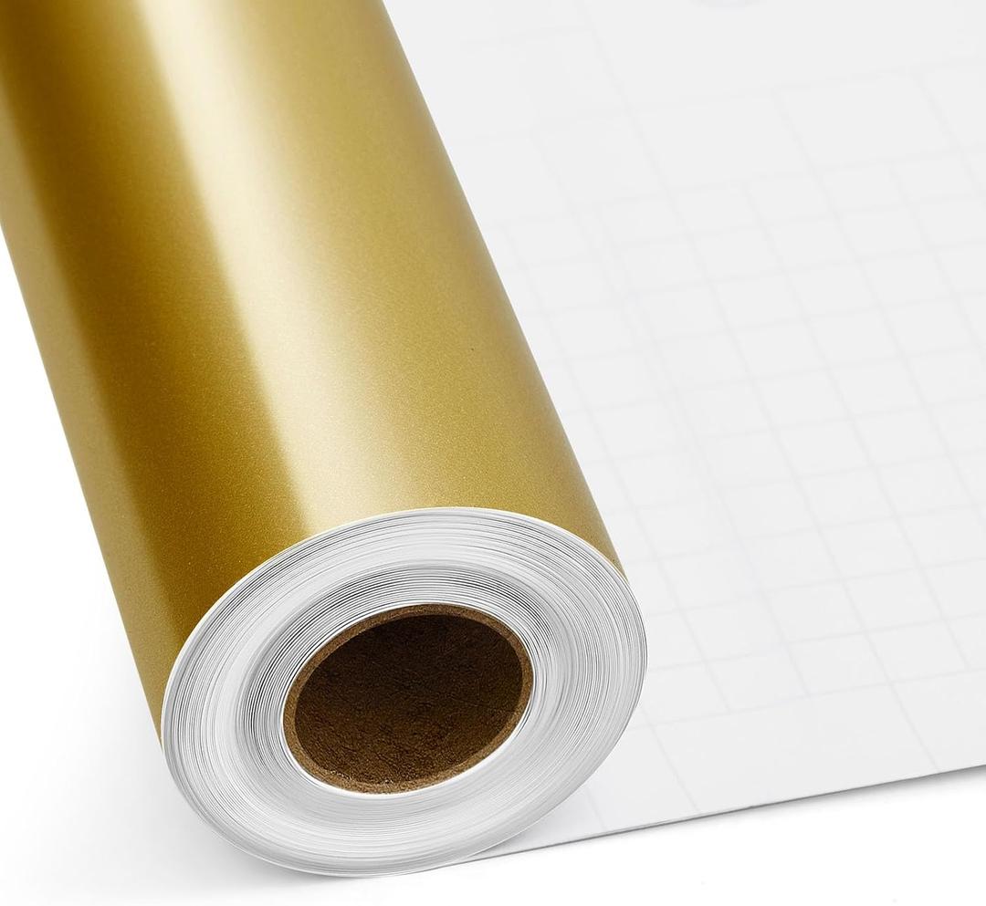 Gueevin Glossy Gold Vinyl Permanent 24" x 25 ft Vinyl Self Adhesive Vinyl Rolls for Home Decoration, DIY Mug and Ceramic, Signs, Craft Die Cutters