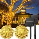 Solar String Lights Outdoor, 2 Pack Total 80FT 200 LED Solar Powered String Lights with 8 Lighting Modes, Waterproof Patio Lights, Solar Lights for Outside Tree Garden Balcony Gazebo Party, Warm White