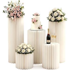 5pcs White Pedestal Stand Wedding Pillars Columns Cylinder Stands for Party