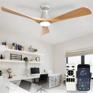 Depuley 52-Inch Ceiling Fans with Lights: Wood 3 Blade Flush Mount Low Profile Ceiling Fan for Bedroom - Dimmable Indoor Outdoor Fan with Remote APP Control Ultra Quiet DC Motor Timer