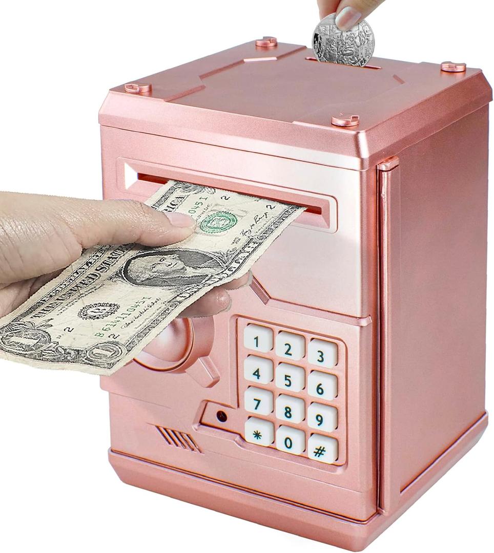 HUSAN Piggy Banks for Kids, Electronic Password Code Money Banks ATM Banks Box Coin Bank for Children Boys and Girls (Rose Gold)