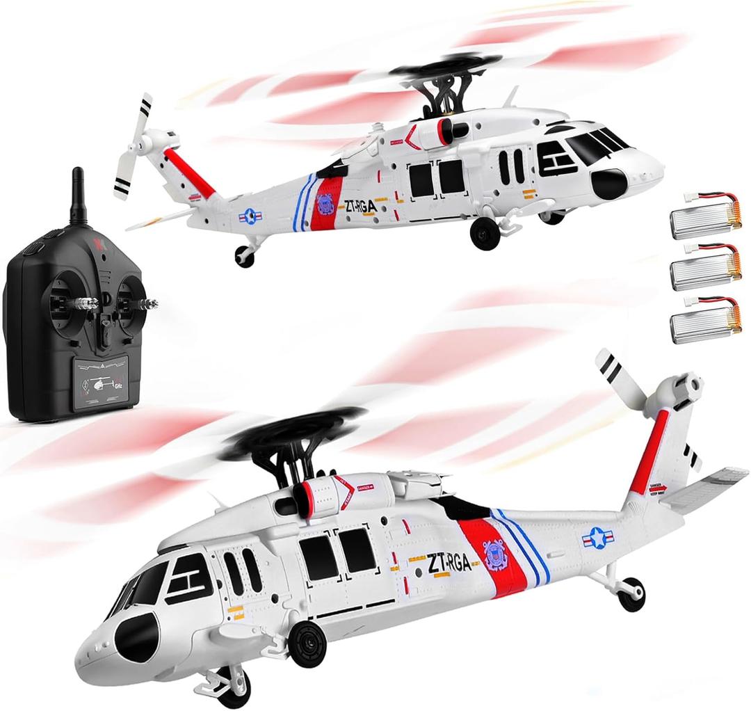 K270 UH60L Remote Controlled Helicopter 2.4Ghz 4CH RC Helicopter Heli Aileronless 6-Axis Gyroscope Air Pressure Hold Optical Flow Position 3-Batteries for Adults Beginners