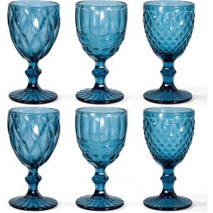 Vintage Glasses Set of 6, 12 OZ Colored Glass Water Goblets, Embossed Floral Decorative Crystal Glass Cups Set, Dishwasher Safe, for Wedding, Party, Red Glass, Bars, Restaurants