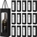 Tioncy 24 Pcs Single Wine Bottle Gift Bag Bulk Wedding Champagne Boxes with Clear Window Handles Reusable Holiday Party Favor(Black)