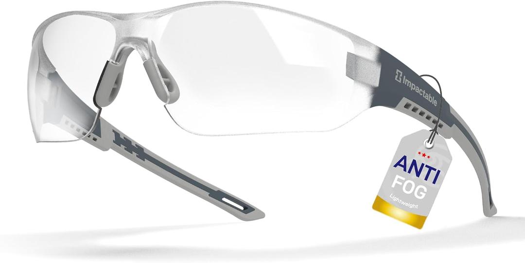 New Slim Fit Safety Pickleball Glasses, ANSI Z87.1 Scratch Resistant Antifog Lenses for Men and Women, Sport Goggles for Racquetball, Squash Ball (Grey)