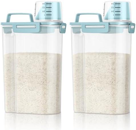 Amazon.com: TBMax Rice Container Cereal Storage Container 2 Pack 5 Lbs, Plastic Kitchen Pantry Food Storage Container with Cup, Small Pet Dog Cat Food Dispenser -Blue : Pet Supplies