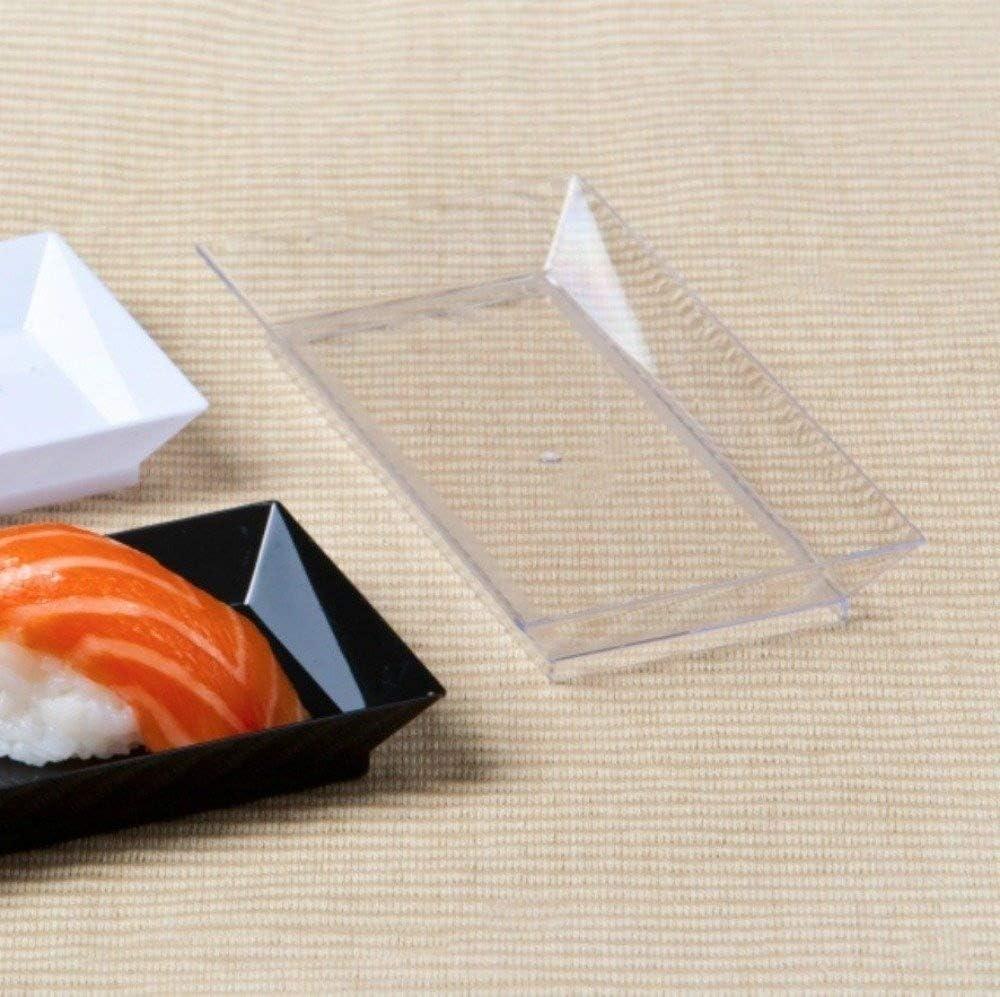 zappy 50ct 2.5" x 5" Elegant Petite Mini Rectangle Tray Appetizer Dessert Plates - Disposable Hard Plastic Miniature Tasting Sushi Trays Sample Dish Party Plates (Black)