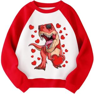 Kids Valentines Day Sweatshirts Boys Girls Valentine's ABC I LOVE U Heart Graphic Shirt Toddler Long Sleeve Outfit Tops (2T, 9-dinosaur-red)