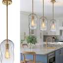 Blown Glass Pendant Light Fixtures, Island Lights for Kitchen 3 Pack Modern Gold Bar Lights Hanging with 11.4in Height Clear Thick Organic Glass Shade for Dining Table Hallway,E26