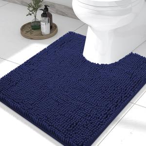 Smiry Luxury Chenille Toilet Rugs U-Shaped 24x20, Soft Absorbent Non-Slip Contour Bathroom Rugs for Toilet, Machine Washable Contoured Bath Mats, Navy Blue
