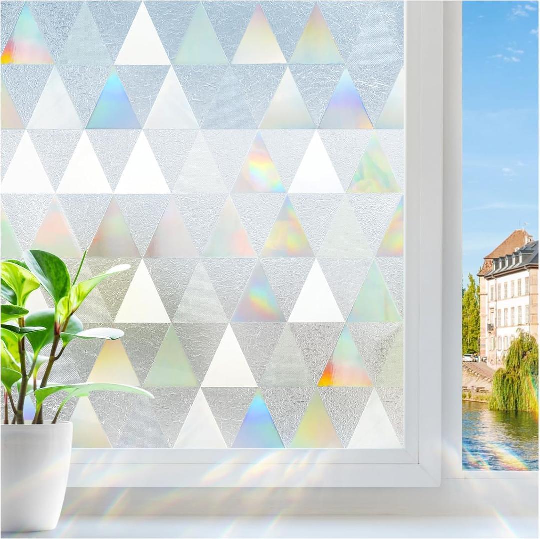 rabbitgoo Window Privacy Film, Stained Glass Rainbow Privacy Clings for Glass Window, Static Cling Decorative Door Covering, Non-Adhesive UV Blocking, Multicolored, 23.6 x 78.7 inches