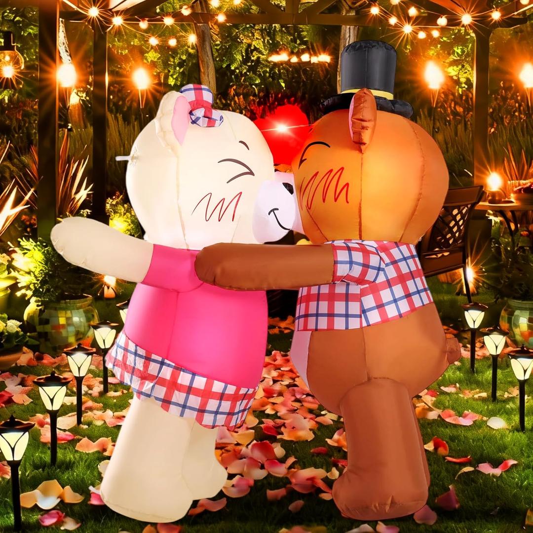 Inflatable Valentines Day Outdoor Decorations - 4.6FT Couple Bear Valentine Blow up Yard Decoration with LED Light for Party Birthday Anniversary Wedding Propose Garden Lawn Decor
