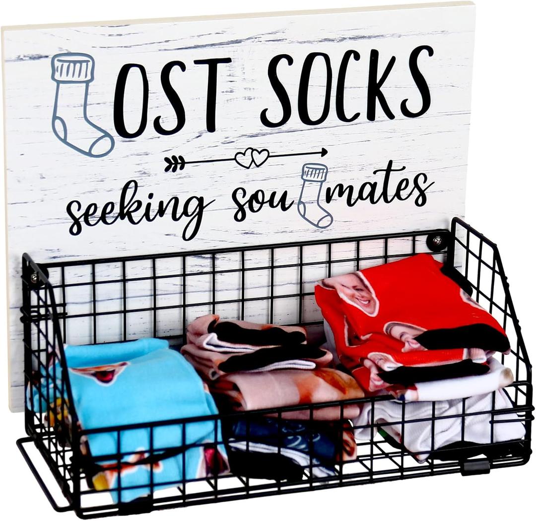 Bnesi Lost Socks,Laundry Room Organization, Farmhouse Laundry Room Decor And Accessories Of Tidying Socks,Rustic Wooden Laundry Sign Wall Decor (style1 black)