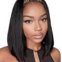 QUEENTAS 12 Inch Headband Wigs for Black Women Black Natural Straight Synthetic Heat Resistant Hair for Daily Use Dating Wear and Go Glueless Bob Wig Shoulder Length (#1B)