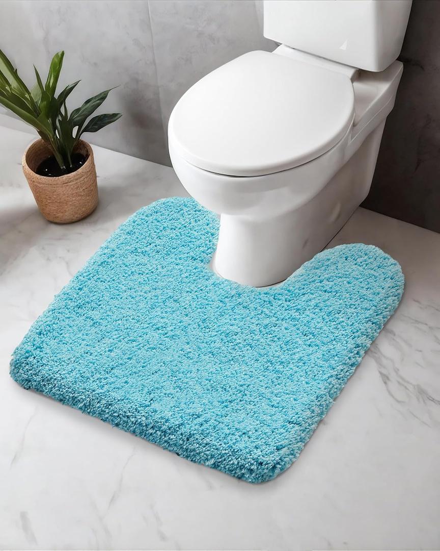 Disolla Toilet Rug U Shaped 23x24 Machine Washable Non Slip Toilet Floor Mat Soft Plush Contour Rug for Bathroom Floor, Sky Blue