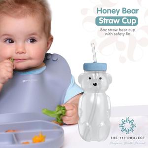 The 730 Project Honey Bear Straw Cup for Babies, 8-oz Honey Bear Cup with Lid, 2-Pack Therapy Learning Honeybear Straw, Baby Bottle Set, Blizzard AQUA