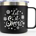 14 oz Cute Christmas Insulated Coffee Mugs Gift for Women Men Girlfriend Boyfriend Present Ideas Travel Mug Funny Snowflake Xmas Cup for Her Him Christmas Holiday Vacation Mug Festive Coffee Tumbler (Let it snow-Black)