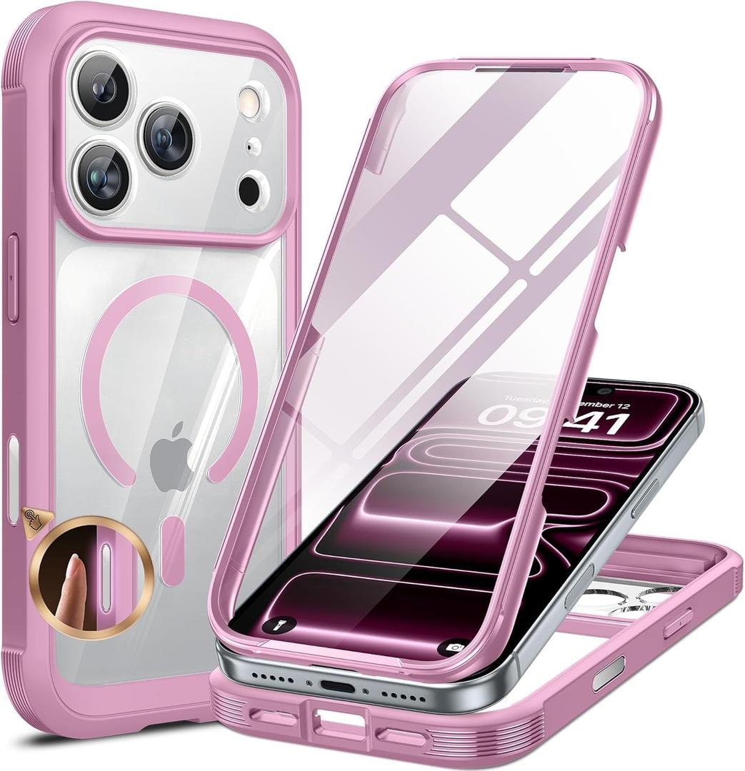 Miracase for iPhone 17 Pro Max Case 6.9" Full-Body Phone Case with Built-in Glass Screen Protector& Full Camera Protector,[Magnetic with MagSafe] Drop Proof 17 ProMax Cover, Lilac