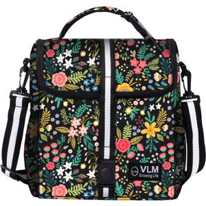 VLM Lunch Box for Women, Insulated Lunch Bag Women with Adjustable Shoulder Strap, Cute Lunch Tote Bag for Work,Picnic,Camping (Medium, Colorful-Floral)