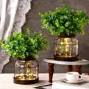2 Set Vintage Glass Vase Rustic Farmhouse Lantern Decor with Artificial Plants Lights Decorative Clear Vase for Home Decor Floral Arrangement Dining Table Centerpieces(Eucalyptus Leaf)