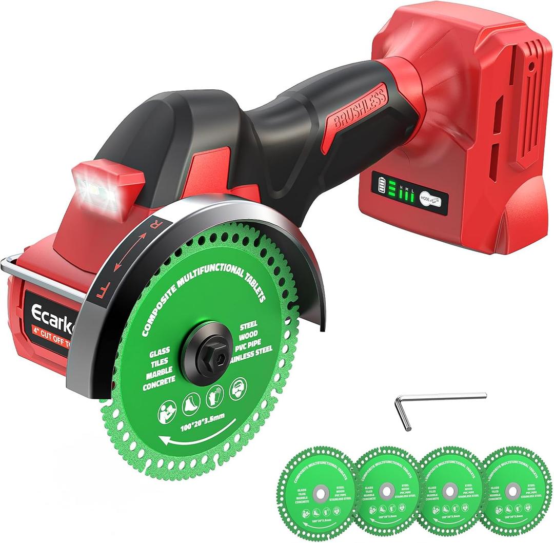 Ecarke Cordless Cut Off Tool Compatible with Milwaukee 18V Battery, 4" Circular Saw Brushless Motor with Blades, 18000 RPM Mini Cut Off Tool Kit for Wood/Metal/Plastic/Tile/Stone Cutting, NO BATTERY