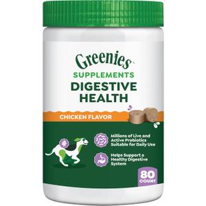 Greenies Supplements Digestive Health Probiotics for Dogs Chicken Flavor, 15.6 oz. Tub of 80 ct.