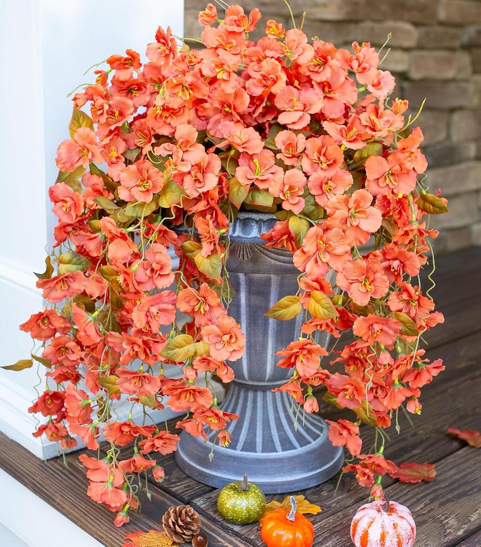 Hibiscus Fall Flowers Artificial for Decoration, 4pcs Orange Silk Hibiscus Trailing Vines Fake Hanging Flowers Plants Realistic UV Resistant Faux Flowers for Outside Planters Porch Patio Yard Indoor Hibiscus Fall Flowers Artificial for Decoration, 4pcs Orange Silk Hibiscus Trailing Vines Fake Hanging Flowers Plants Realistic UV Resistant Faux Flowers for Outside Planters Porch Patio Yard Indoor