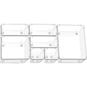 Clear Acrylic Drawer Organizer Trays, 5 Size Junk Box Organization Small Storage Container Bin for Desk Makeup Bathroom Vanity Kitchen Tool Make Up Workspace Home Dorm Apartment Office Room Nightstand