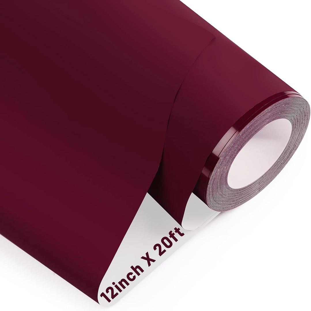 GIRAFVINYL Maroon HTV, Burgundy HTV - 12" x 20ft Maroon Iron on Vinyl for T-Shirts, Fabric Designs