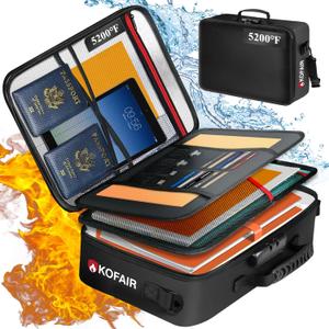 Fireproof Document Bag (17 x 12 x 5 inch) with Lock, 5200F Fireproof Document Lock Box with Shoulder Strap, Multi-Layer Important Document Safe Storage, Fire Safe File Organizer